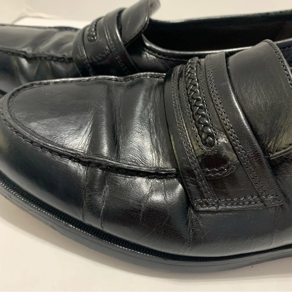 Nunn Bush Men’s Black Leather Braided Slip-On Loafers